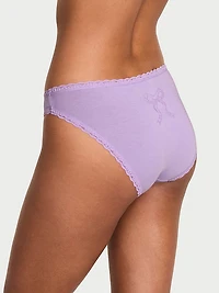 Cotton Pointelle Lace-Trim Bikini Panty