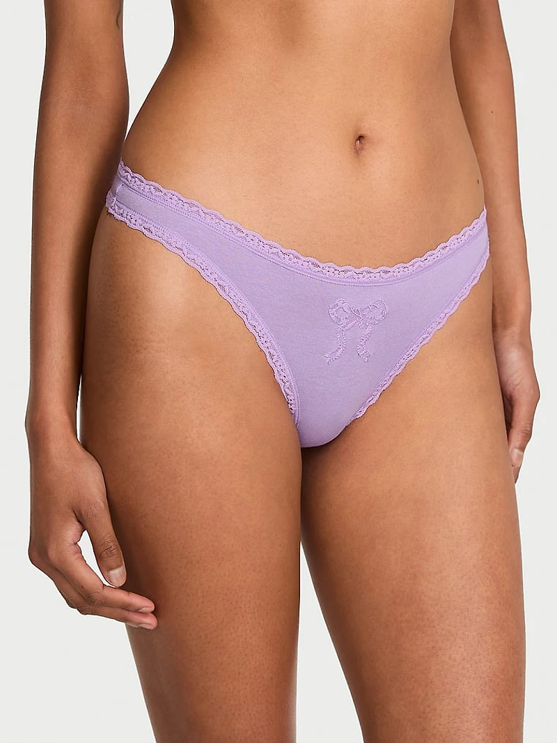 Cotton Lace Bow Thong Panty
