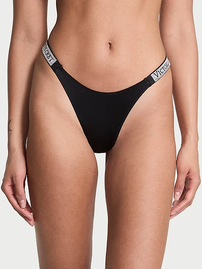 Shine Strap Rose Lace Crotchless Brazilian Panty