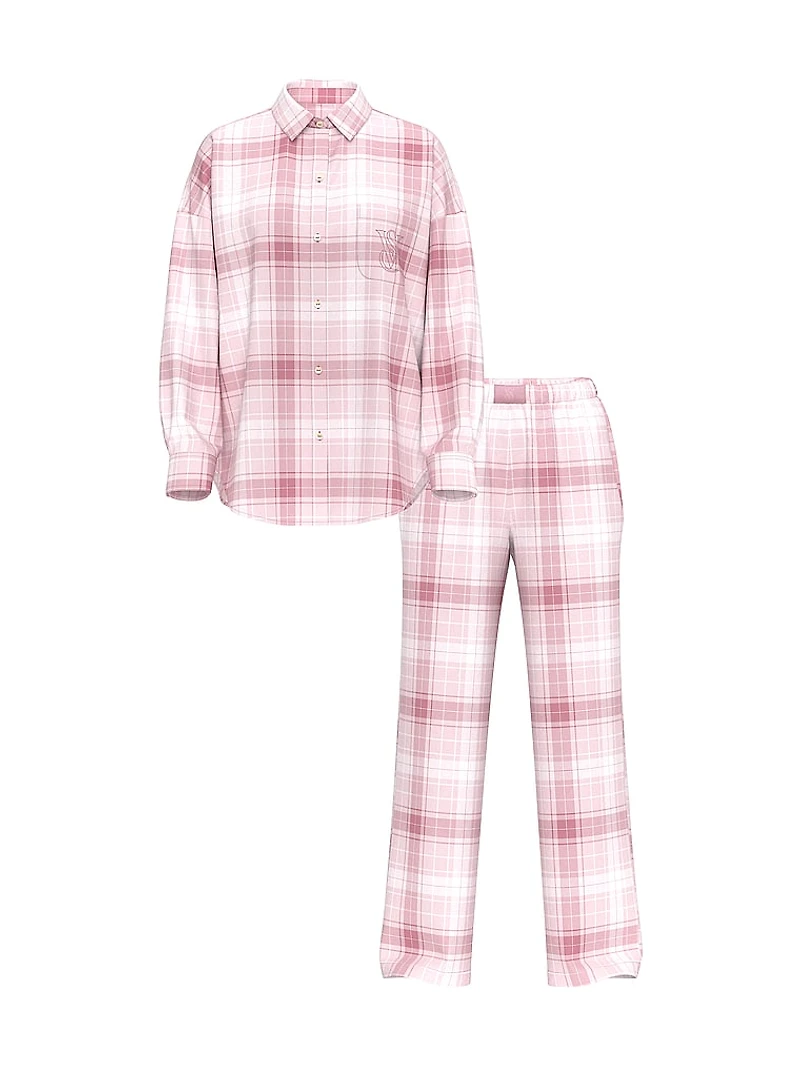 Modal-Cotton Eyelet Long Pajama Set