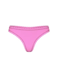Cotton Pointelle Lace-Waist Thong