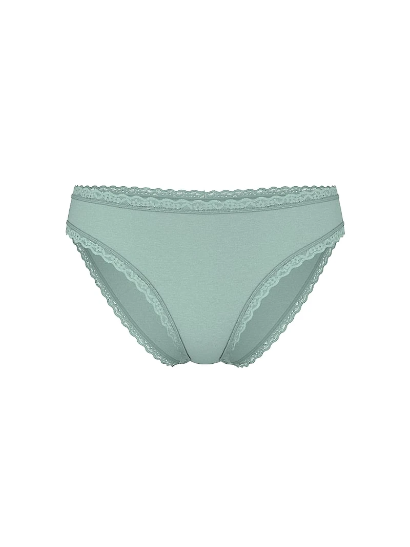 Cotton Shadow Stripe Lace-Waist Bikini Panty