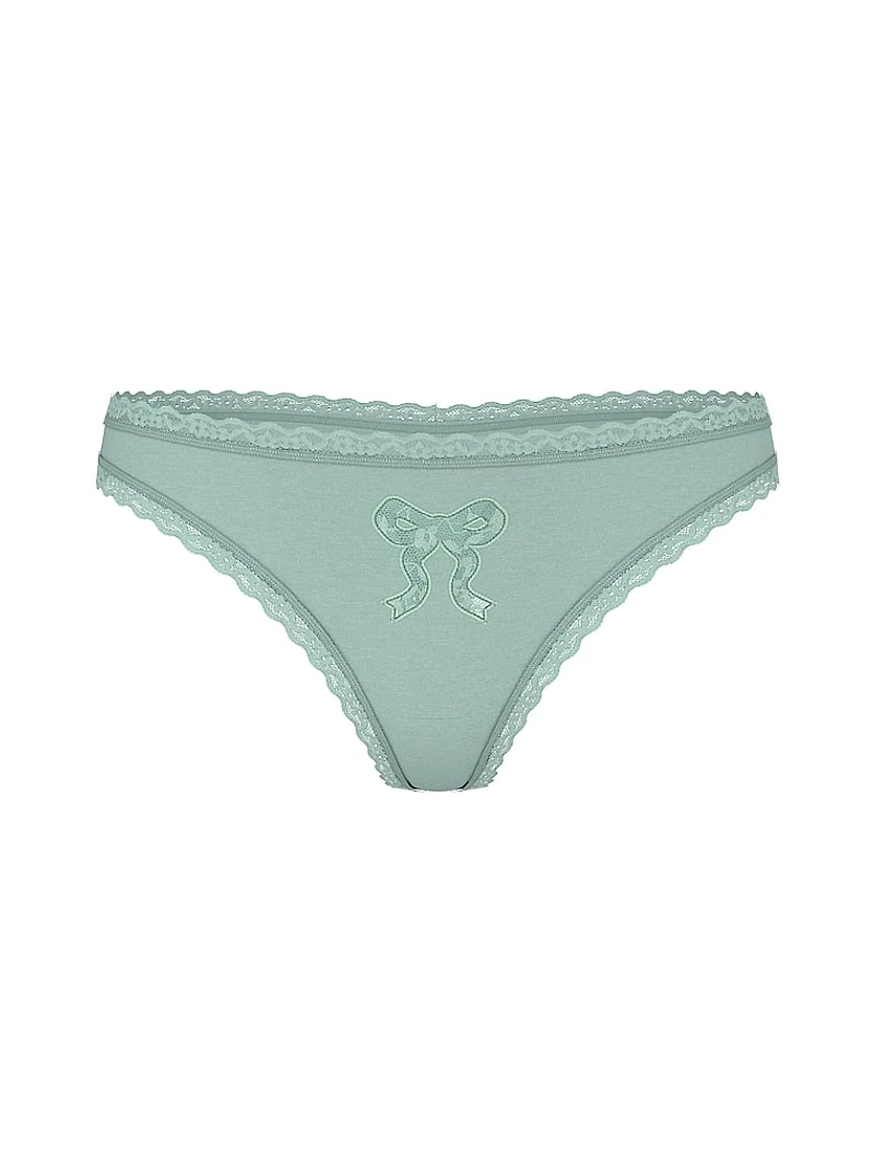 Cotton Lace-Waist Thong