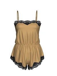 Satin Lace-Trim Romper