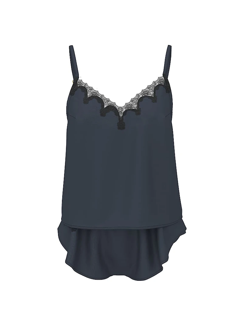 Satin Rose Lace-Trim Cami & Flutter Short Set