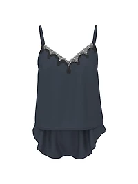 Satin Rose Lace-Trim Cami & Flutter Short Set