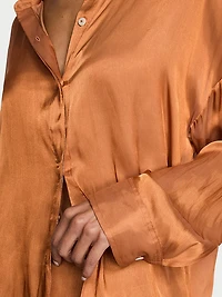 Luxe Sheer Satin Button-Front Long Pajama Set
