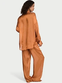 Luxe Sheer Satin Button-Front Long Pajama Set