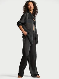 Luxe Sheer Satin Button-Front Long Pajama Set