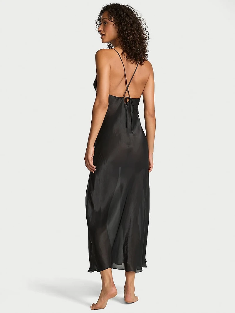 Luxe Sheer Satin Long Slip Dress