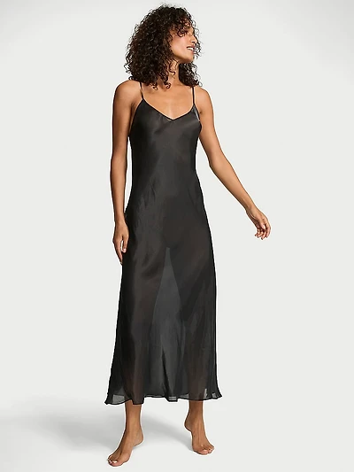 Luxe Sheer Satin Long Slip Dress