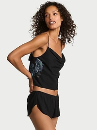 Electric Orchid Embroidery Satin Cami Set