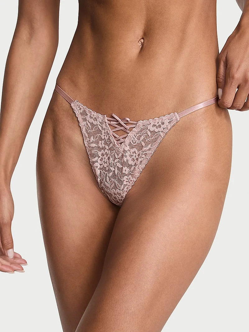 Lace Strappy-Back String Thong Panty