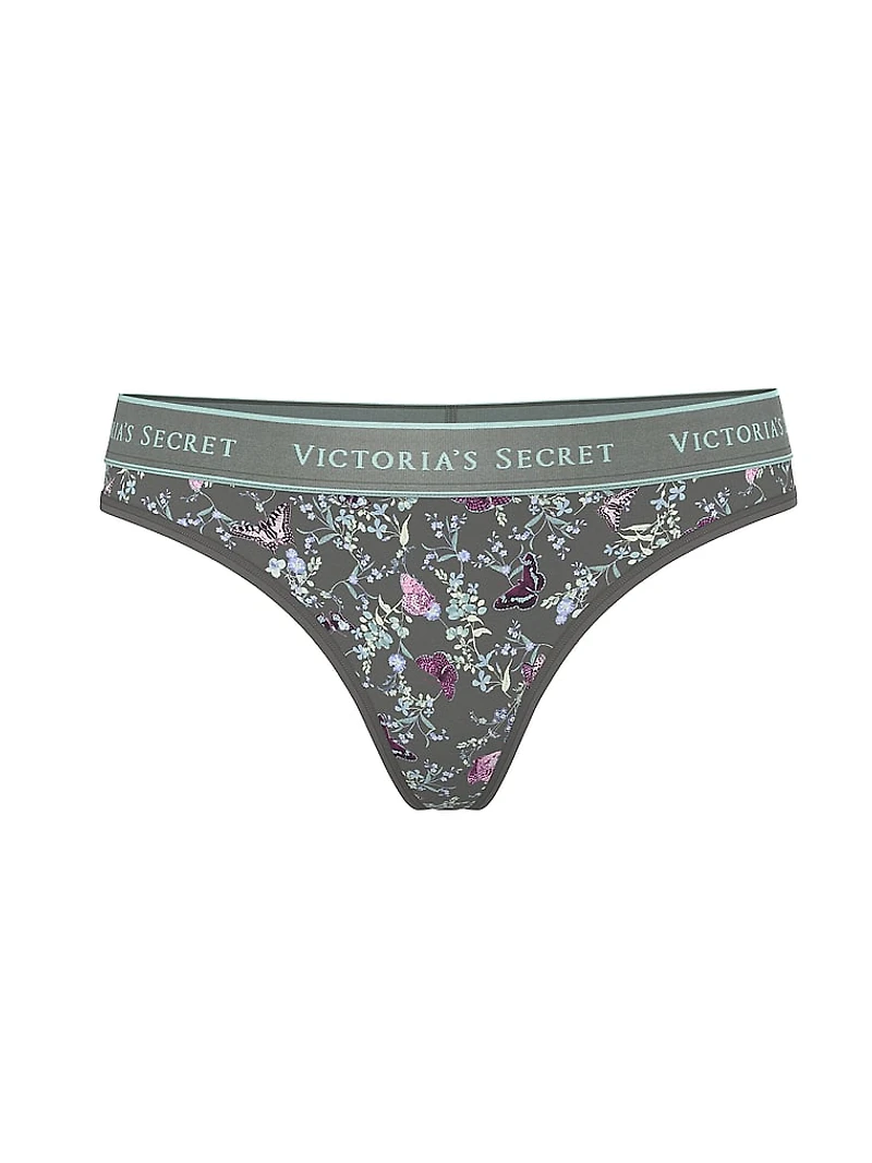 Logo Rib Cotton Hardware Thong Panty