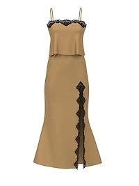 Satin Lace-Trim Cropped Top & Slip Skirt Set