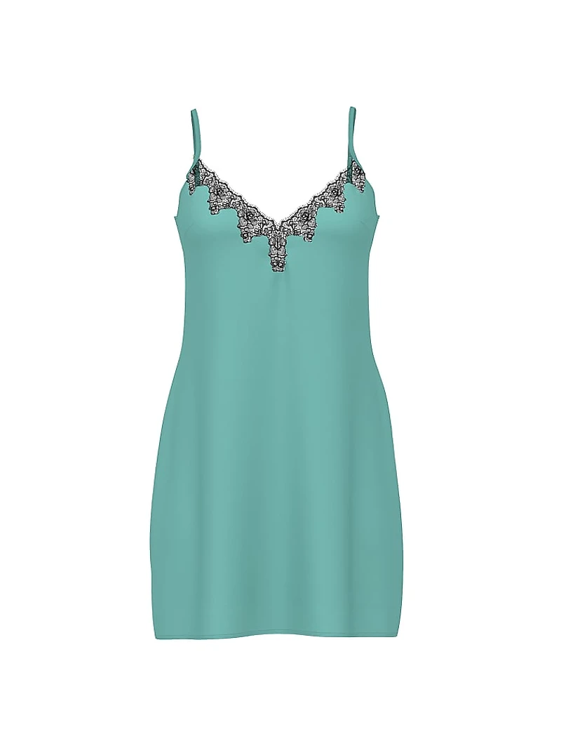 Satin Rose Lace-Trim Mini Slip Dress