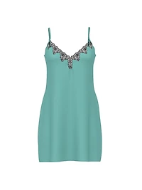Satin Rose Lace-Trim Mini Slip Dress