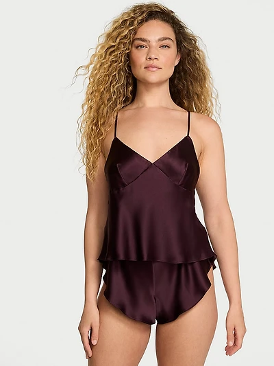 Peony Satin Open-Back Cami & Flutter Short Set