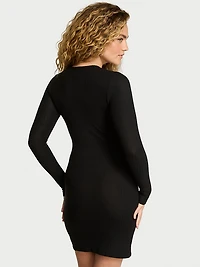 Modal Wide-Rib Long-Sleeve Lounge Dress