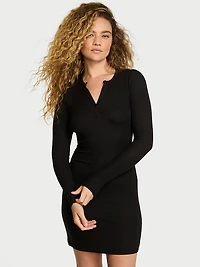 Modal Wide-Rib Long-Sleeve Lounge Dress