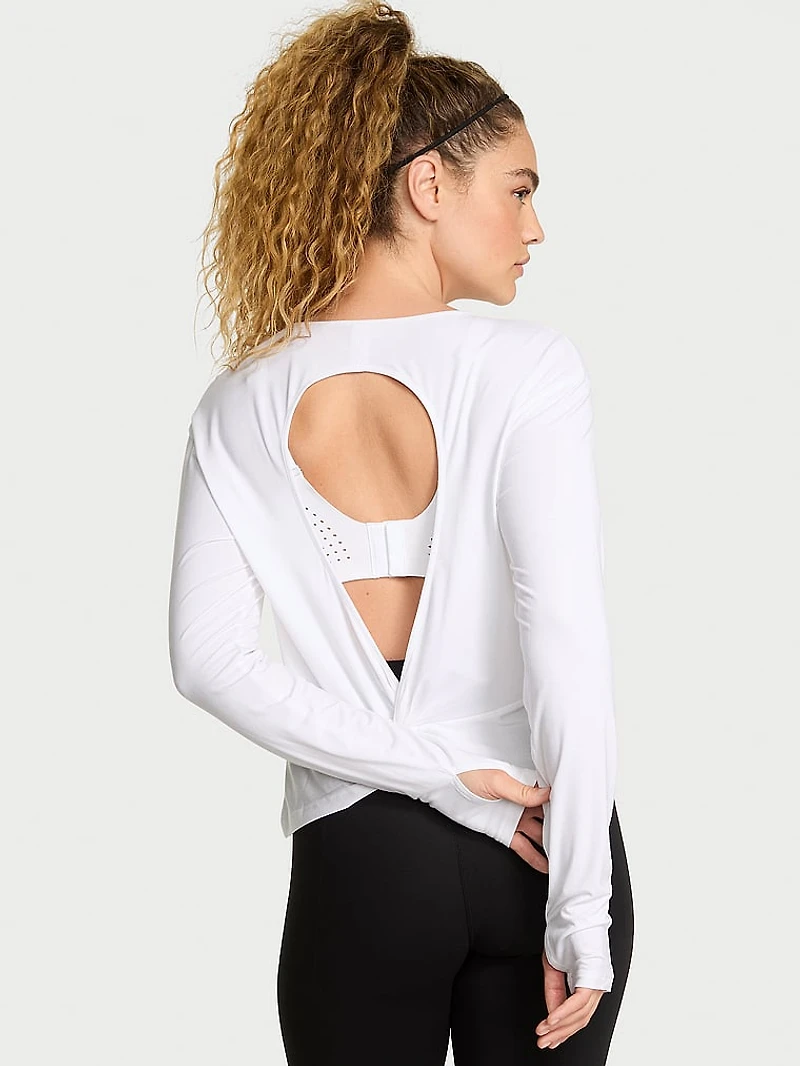 VSX Drapey Knit Long-Sleeve Open-Back Tee