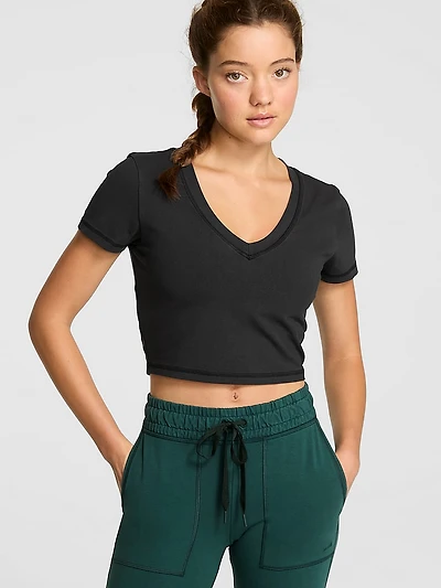 All-Day Cotton V-Neck Cropped Tee