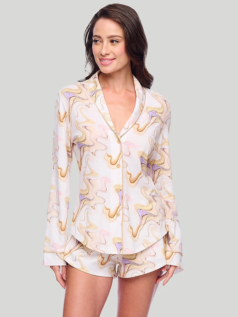 Pima Lusso Long-Sleeve Top & Boxer PJ Set