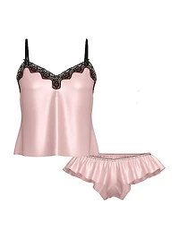Tease Satin Lace-Trim Cami & Flutter Shorts Set