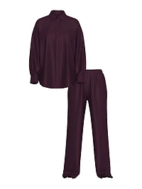 Luxe Sheer Satin Button-Front Long Pajama Set