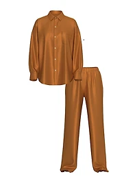 Luxe Sheer Satin Button-Front Long Pajama Set