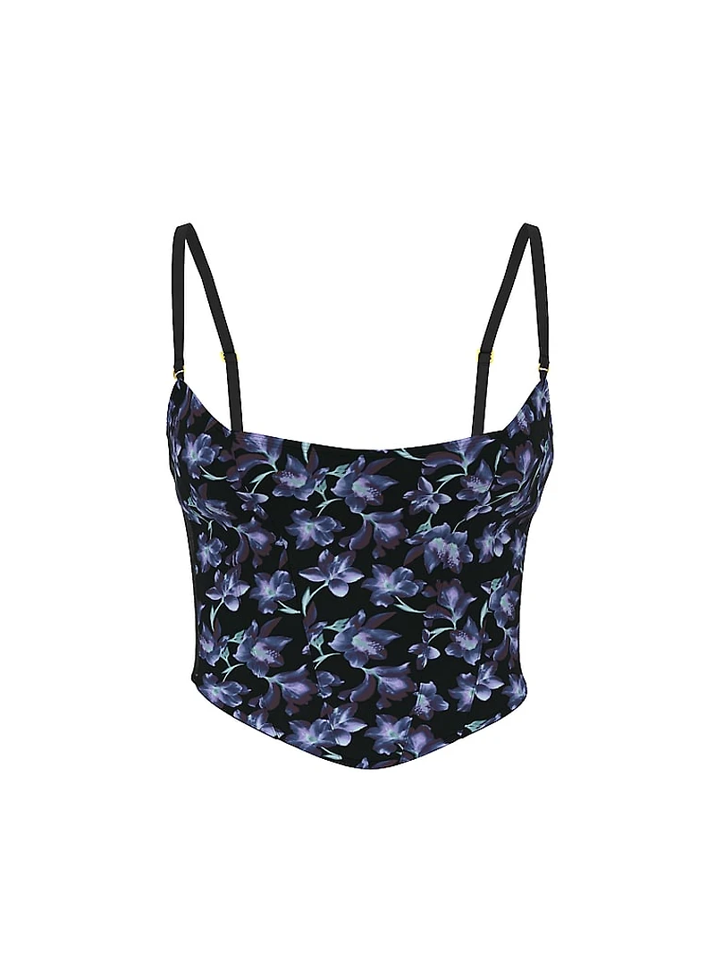 Electric Orchid Burnout Velvet Strapless Corset Top
