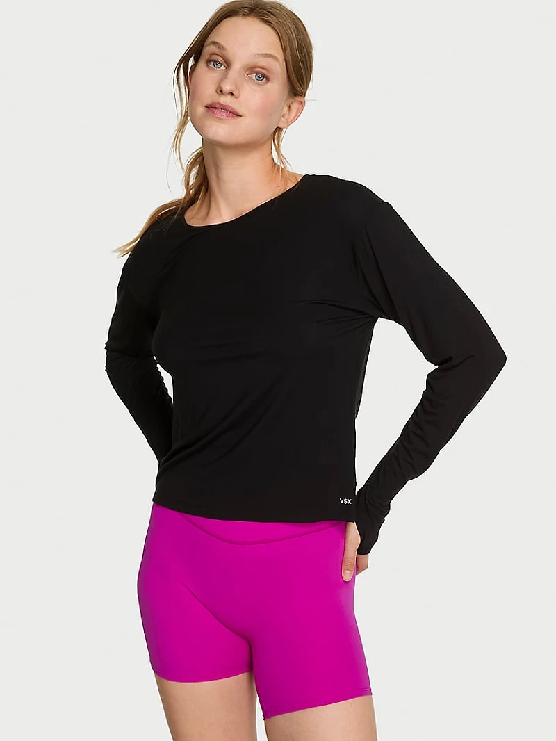 VSX Drapey Knit Long-Sleeve Open-Back Tee