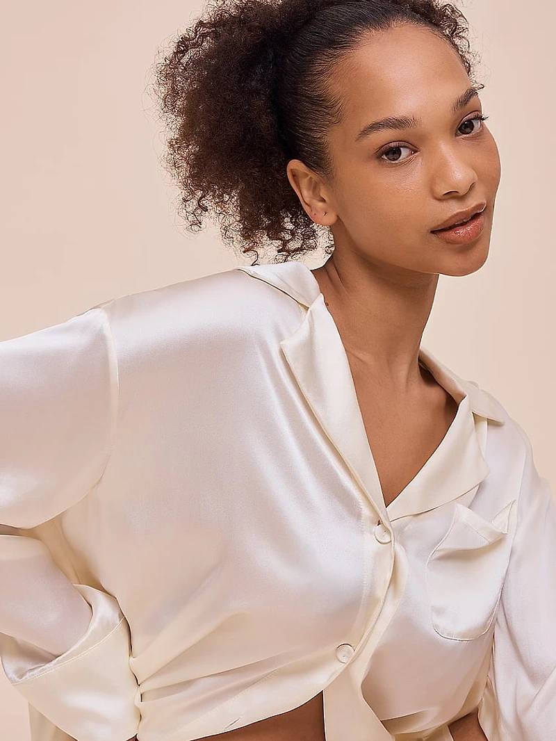 Audrey Mulberry Silk Boyfriend Pajama Shirt