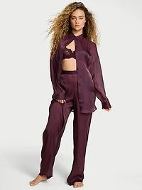 Luxe Sheer Satin Button-Front Long Pajama Set