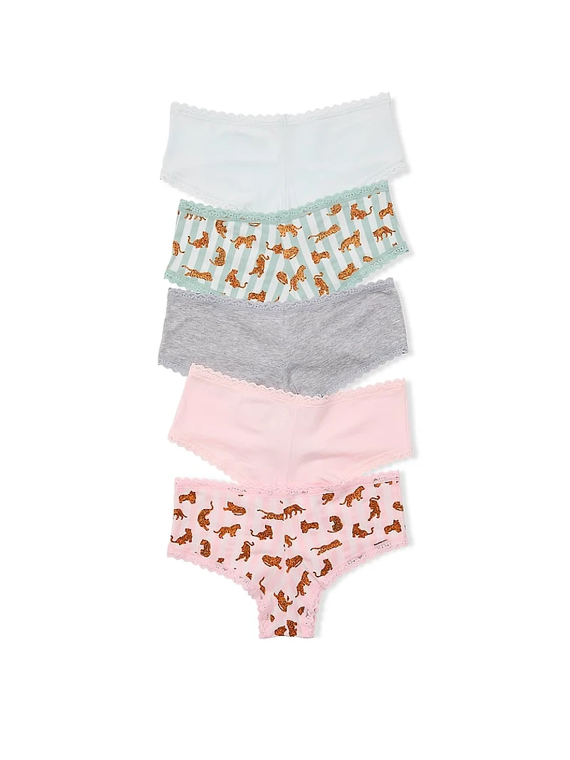5-Pack Cotton Lace-Trim Cheeky Panties