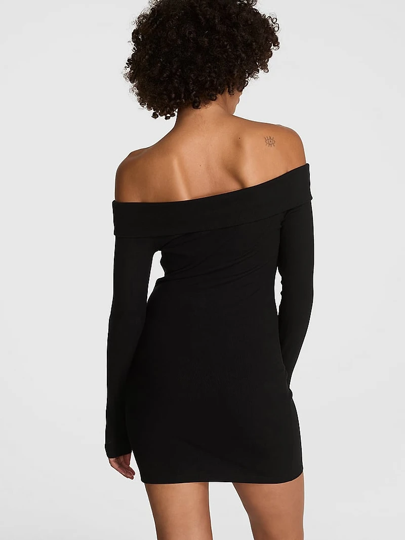 All-Day Soft Ribbed Off-The-Shoulder Mini Dress
