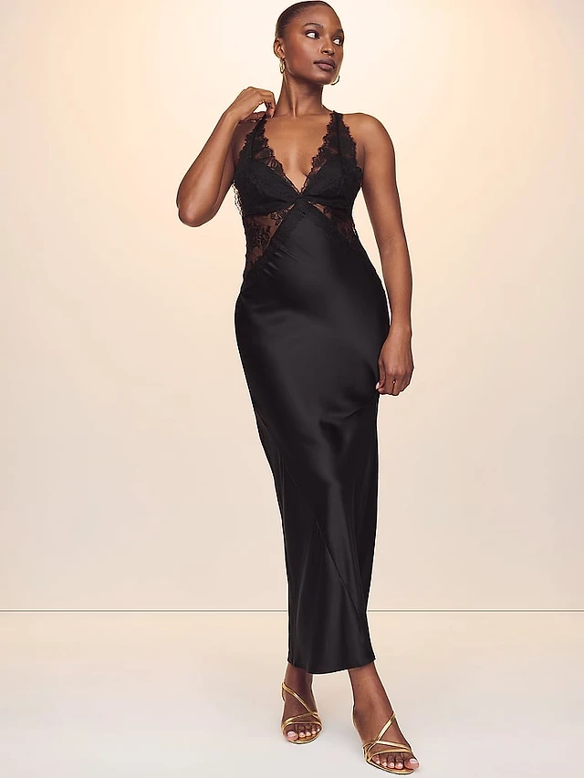 VS Satin Rose Lace Long Slip Dress | The Summit