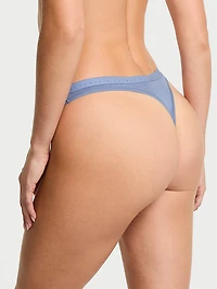 Body by Victoria Stretch Cotton Lace-Trim High-Leg Scoop Thong Panty