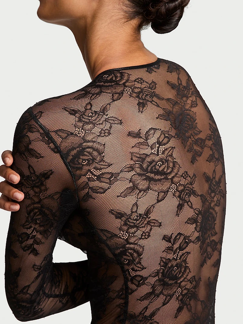Rose Lace Long-Sleeve Bodysuit
