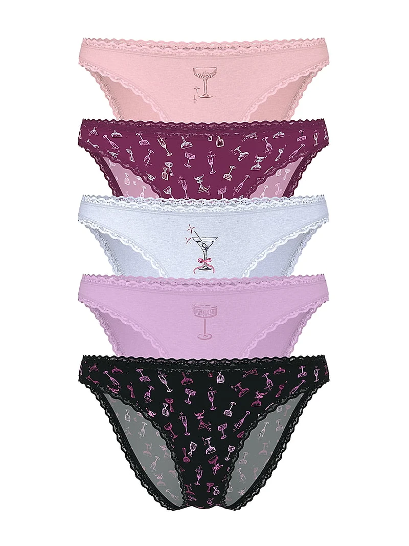 5-Pack Stretch Cotton Lace-Trim Bikini Panties
