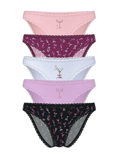 5-Pack Stretch Cotton Lace-Trim Bikini Panties