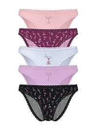5-Pack Stretch Cotton Lace-Trim Bikini Panties