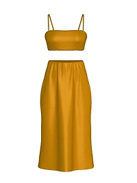Luxe Satin Crop Bandeau Top & Slip Skirt Set