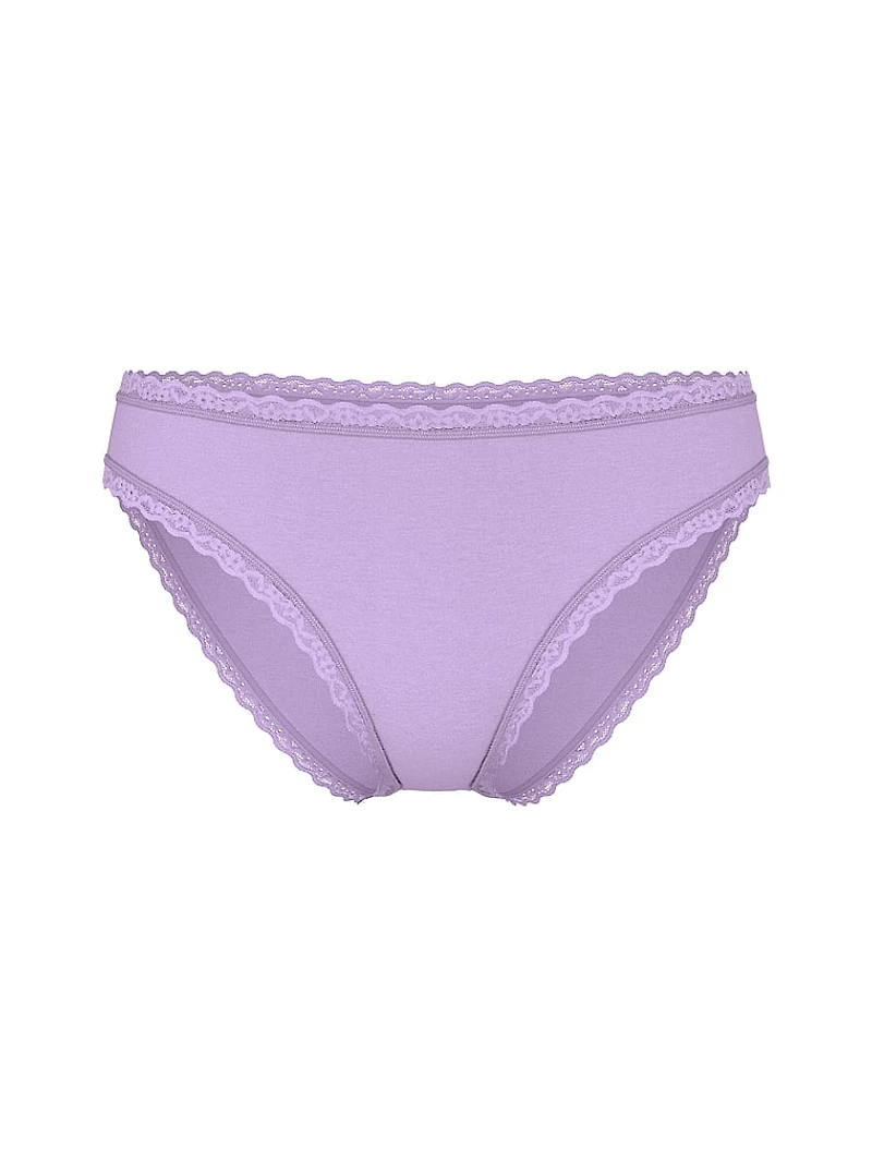 Cotton Pointelle Lace-Trim Bikini Panty