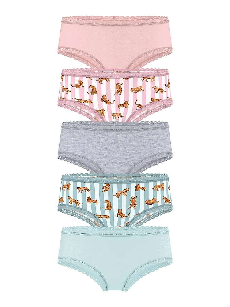 5-Pack Cotton Lace-Trim Cheeky Panties