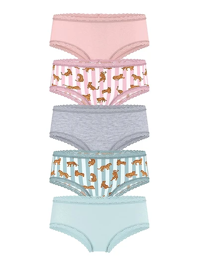 5-Pack Cotton Lace-Trim Cheeky Panties