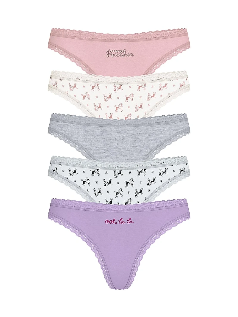 5-Pack Cotton Lace-Trim Thong Panties