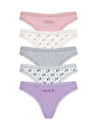 5-Pack Cotton Lace-Trim Thong Panties