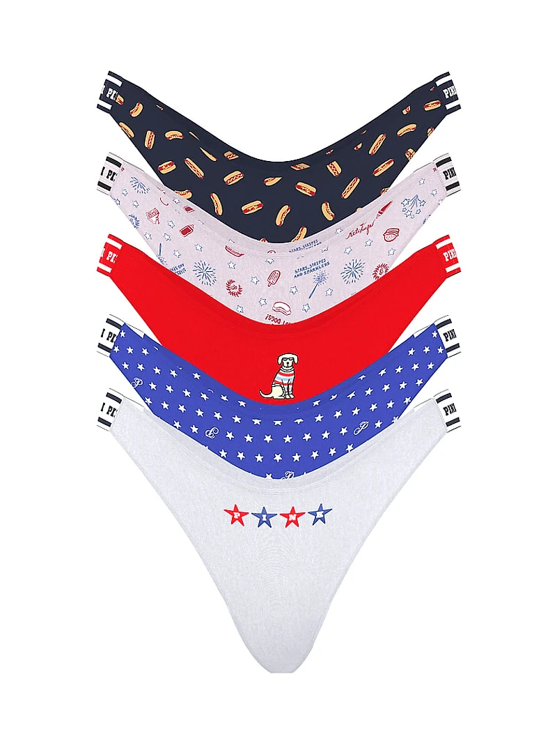 5-Pack Logo Cotton High-Leg Thong Panties
