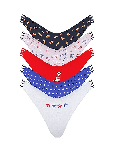 5-Pack Logo Cotton High-Leg Thong Panties